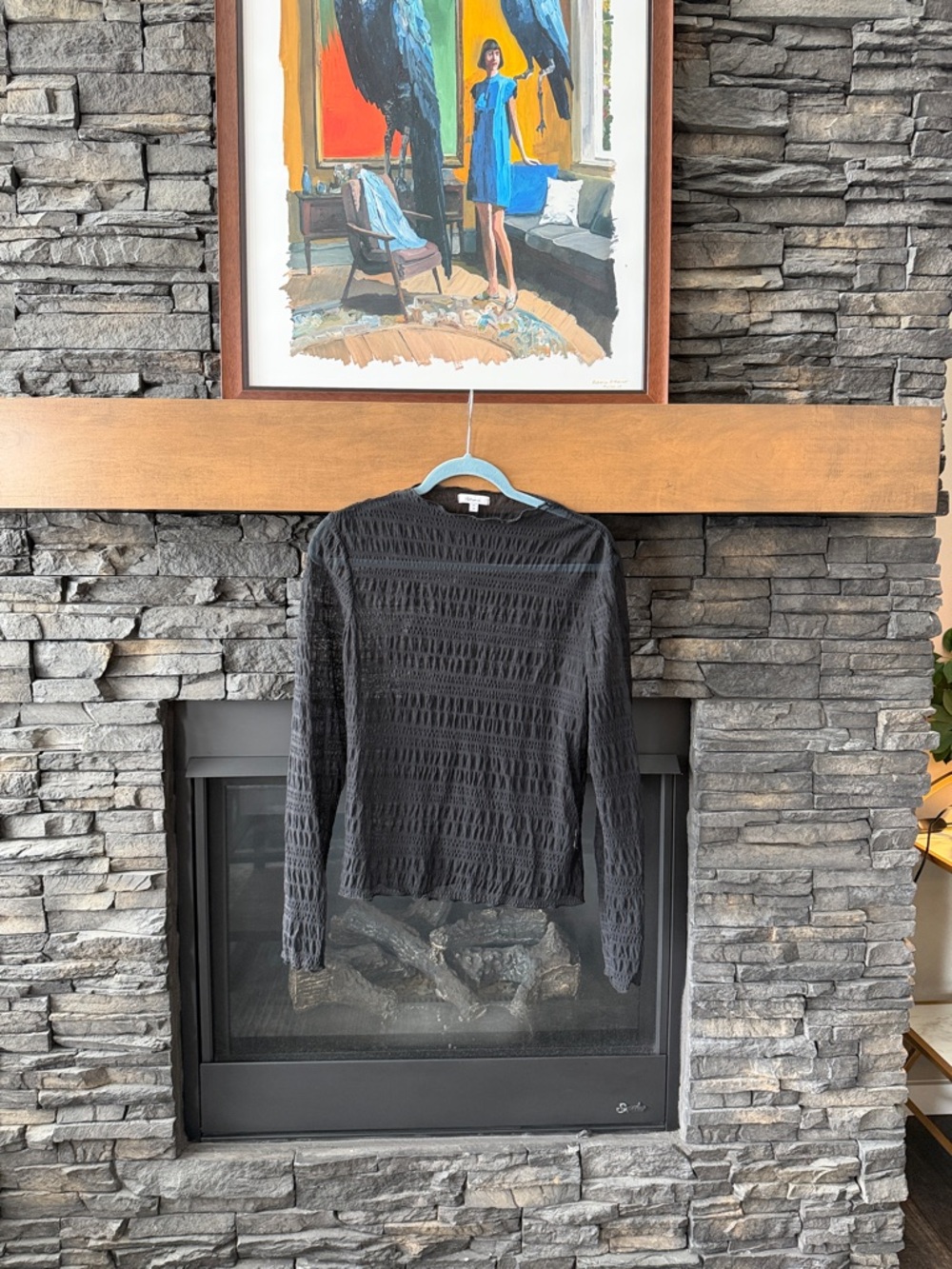 Reitmans Black Long-Sleeve Textured Sheer Top